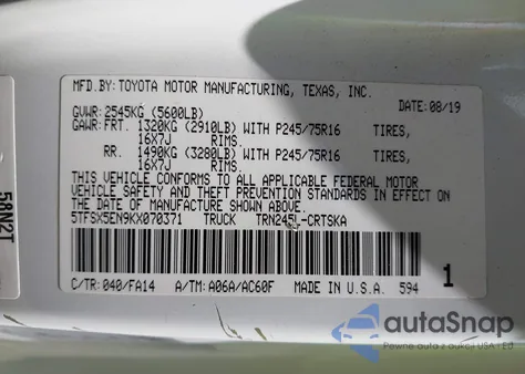 2019 Toyota Tacoma Sr z USA, uszkodzony, nr VIN 5TFSX5EN9KX070371